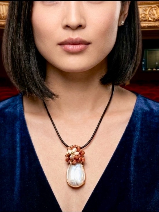 Chan Luu Jewelry - Chan Luu White Pearl Pendant with Coral Cluster on Black Cord